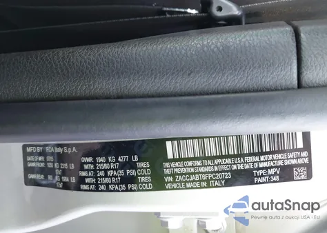 2015 Jeep Renegade Latitude из США, поврежденный, VIN ZACCJABT6FPC20723